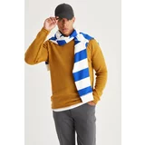 AC&Co / Altınyıldız Classics Men's Mustard Standard Fit Regular Cut Crew Neck Ruffled Soft Textured Knitwear Sweater