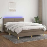  Box spring postelja z vzmetnico LED taupe 140x190 cm blago Cene