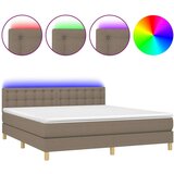  Krevet box spring s madracem LED smeđesivi 160x200 cm tkanina | shoptok.hr
