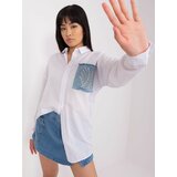 Fashion Hunters White women's oversize shirt with patches Cene