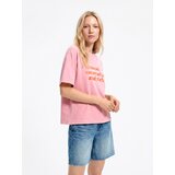Reserved Pamučna majica s printom - ružičasta | shoptok.hr