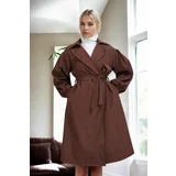 Dewberry 40345 Belted Balloon Sleeve Women Trenchcoat-COFFEE