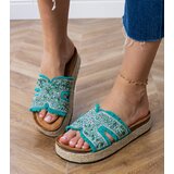 Gemre Green espadrille flip-flops with rhinestones and stones Najros | shoptok.hr