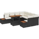 vidaXL 9-delni vrtni kavč set z blazinami črni poli ratan | Shoptok.si