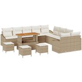 vidaXL set vrtnih sofa od 14 dijelova s jastučićima bež poli ratan akacija, 2-sjedalna vrtna sofa s pohranom& jastučićima bež poli ratan, 4-dijelni set vrtne blagovaonice s jastučićima bež poli ratan akacija Cijene