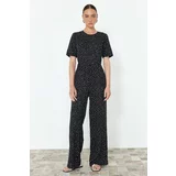 Trendyol Black Polka Dot Patterned Viscose Maxi Woven Jumpsuit