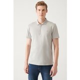 Avva Men's Gray 100% Cotton Zippered Standard Fit Regular Cut Polo Neck T-shirt cene
