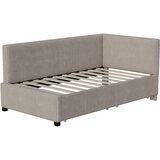 Lumor Postelja s klopjo kapitonska 90x200 cm v žametu - 2 predala - Z lesenimi letvicami - Siva, (22155614) Cene