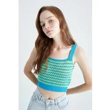 Defacto Cool Fitted Striped Crew Neck Strap Crochet Singlet