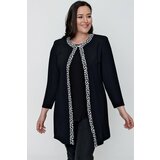 By Saygı Leopard Pattern With Trim And Front piping Plus Size Crepe Double Suit Black Cene