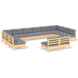  Vrtna sedežna garnitura 12-delna s sivimi blazinami borovina, (21087841) | Shoptok.si