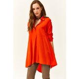 Olalook Women's Orange Shirt Collar Asymmetric Tunic Cene