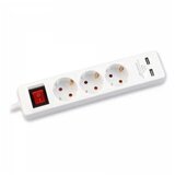 COMMEL ZAGREB D.O.O. produzni kabl 3m 3xsuko sa sklopkom + 2xUSB, beli