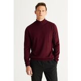 ALTINYILDIZ CLASSICS Men's Claret Red Anti-Pilling Standard Fit Normal Cut Half Turtleneck Knitwear Sweater. Cene
