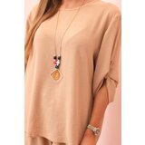 Kesi Włoski Women's set with a blouse with a necklace and wide pants camel | Shoptok.si