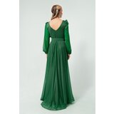 Lafaba Women's Emerald Green Double Breasted Neck Silvery Long Flared Evening Dress | Shoptok.si