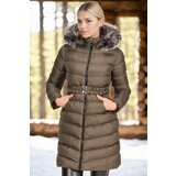Dewberry Z6690 FUR HOODED LADIES' COAT-PLAIN KHAKI Cijene