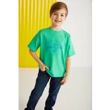 GRIMELANGE Paddy Boy 100% Cotton Printed Short Sleeve Relaxed Fit Green T-shirt