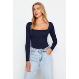 Trendyol Navy Blue Square Collar Premium Knitted Body with Snap Snap Buttons Cene