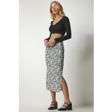 Happiness İstanbul Women's Black and White Patterned Slit Camisole Skirt Cene