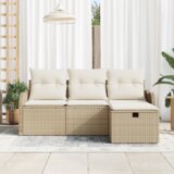 vidaXL 4-delni vrtni kavčni set z blazinami - Bež poli ratan | Shoptok.si