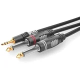 Hicon HBA-3S62-0150 utičnica audio priključni kabel [1x 3,5 mm banana utikač - 2x klinken utikač 6.3 mm (mono)] 1.50 m c