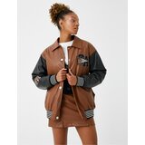 Koton Pilot Jacket with Leather Look Applique Detail Cene