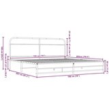 Metalni Kovinski posteljni okvir brez vzmetnice rjavi hrast 193x203 cm, (21608519) | Shoptok.si