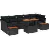 vidaXL 8-delna vrtna jedilna garnitura z blazinami Črna poli ratan akacija | Shoptok.si
