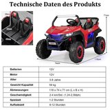  2-sjedalni dječji auto s 2.4G daljinskim upravljačem, 12V, s glazbom i farovima, 118 x 74 x 71 cm | shoptok.hr
