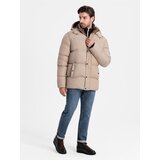 Ombre Men's puffer jacket with check lining - beige | Shoptok.si