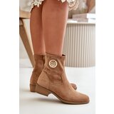 Boto Women'S Ankle Boots With Zipper And Decorative Detail Eco Suede Beige Lerioria | Shoptok.si