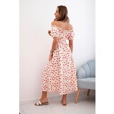 Kesi Włoski Women's maxi dress with flowers and puffs beige+red | ePonuda.com