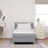 vidaXL Postelja z box spring in žimnico svetlo siva 90x200 cm iz blaga, Vzglavnik s gumbi svetlo siva 90 cm iz blaga | Shoptok.si