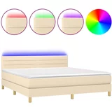 vidaXL Box spring postelja z vzmetnico LED krem 180x200 cm blago, (20901692)