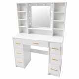  Veliki toaletni stolić s LED svjetlom, policama, 7 ladica, bijeli, 140x100x40 cm | shoptok.hr
