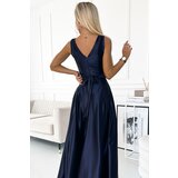Numoco Long satin dress with neckline and bow | shoptok.hr