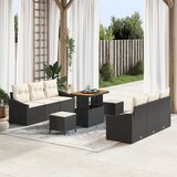 vidaXL 9-delni vrtni kavč set z blazinami črn poly rattan akacija | Shoptok.si