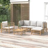 The Living Store Vrtna sedežna garnitura 6-delna svetlo sive blazine bambus - Vrtna Sedežna Garnitura, (21459124) | Shoptok.si