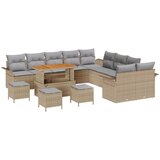vidaXL 14-komadni Vrtni Sofa Set s Jastučićima Bež Poli Ratan Akacija, 2-sjedalo Vrtni Sofa s Jastučićima Bež Poli Ratan, 4-komadni Vrtni Set za Jelo s Jastučićima Bež Poli Ratan Akacija | shoptok.hr