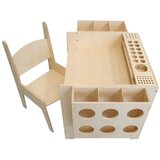 Ginger Home dečiji drveni sto sa podesivom visinom, stolicom i organizatorom, montesori sto za crtanje, edukativni set za decu, prirodno dr | Eponuda.com