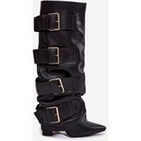 Boto Women's heeled boots with turned upper and gold buckles Black Isavelle | shoptok.hr