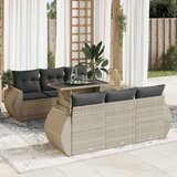 Maison Chic Seti vrtnega pohištva - Vrtna garnitura - Vrtni pohištvo set 7-delna z blazinami siv poli ratan, (21802430) | Shoptok.si
