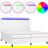  Box spring postelja z vzmetnico LED bela 200x200cm umetno usnje, (20761019) | Shoptok.si