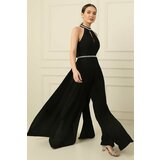 By Saygı Crepe Jumpsuit with Stone Collar and Waist Chain Belt cene