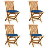 Maison Chic Vrtni stoli - Stol za vrt z modrimi blazinami 4 kosi trdna tikovina JS2567, (21876269) | Shoptok.si
