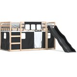 vidaXL Krevet na kat s toboganom i zavjesama bijelo-crni 90 x 190 cm Cijene