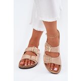 Boto Women's Slippers Made Of Eco Suede Golden Buckles Beige Vorella | shoptok.hr