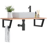  Zidna polica za umivaonik od čelika i masivne hrastovine Smeđa 100 x 50 x 2 cm | shoptok.hr