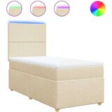 vidaXL Box spring postelja z vzmetnico krem 90x200 cm blago | Shoptok.si
